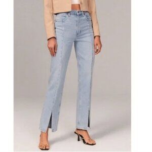 ABERCROMBIE & FITCH The 90s Straight‎ Curve Love Split Hem Jeans Size 32 14